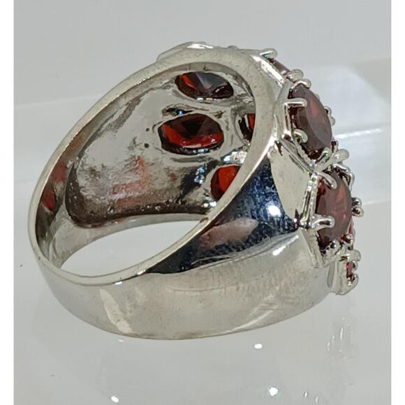 Vintage Ring Size 10.5 Silver Tone White Gold GP Red CZ Cocktail New-Old-Stock - Picture 6 of 10